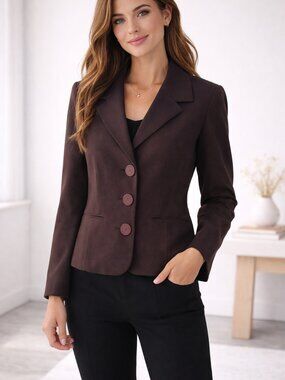 Anne Klein Brown Tailored Blazer Size 12 | 3 Button Office Jacket